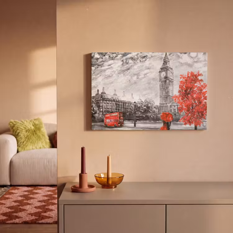 Canvas schilderij - Schilderij - Big Ben - Rood - Paraplu — 2