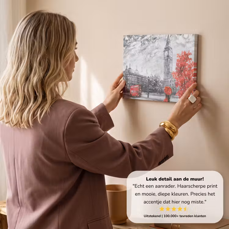 Canvas schilderij - Schilderij - Big Ben - Rood - Paraplu — 3