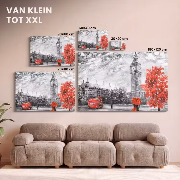 Canvas schilderij - Schilderij - Big Ben - Rood - Paraplu — 7