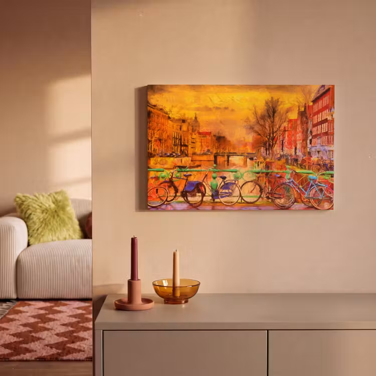 Canvas schilderij - Schilderij - Fiets - Amsterdam - Gracht - Olieverf — 2