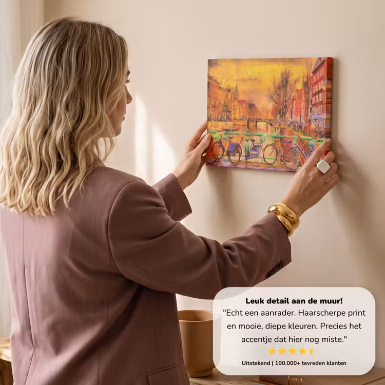 Canvas schilderij - Schilderij - Fiets - Amsterdam - Gracht - Olieverf — 3