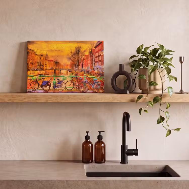 Canvas schilderij - Schilderij - Fiets - Amsterdam - Gracht - Olieverf — 4