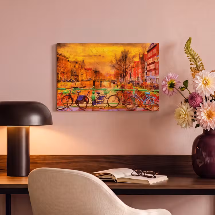 Canvas schilderij - Schilderij - Fiets - Amsterdam - Gracht - Olieverf — 6
