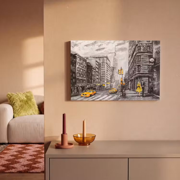 Canvas schilderij - Schilderij - Stad - Auto - Geel — 2