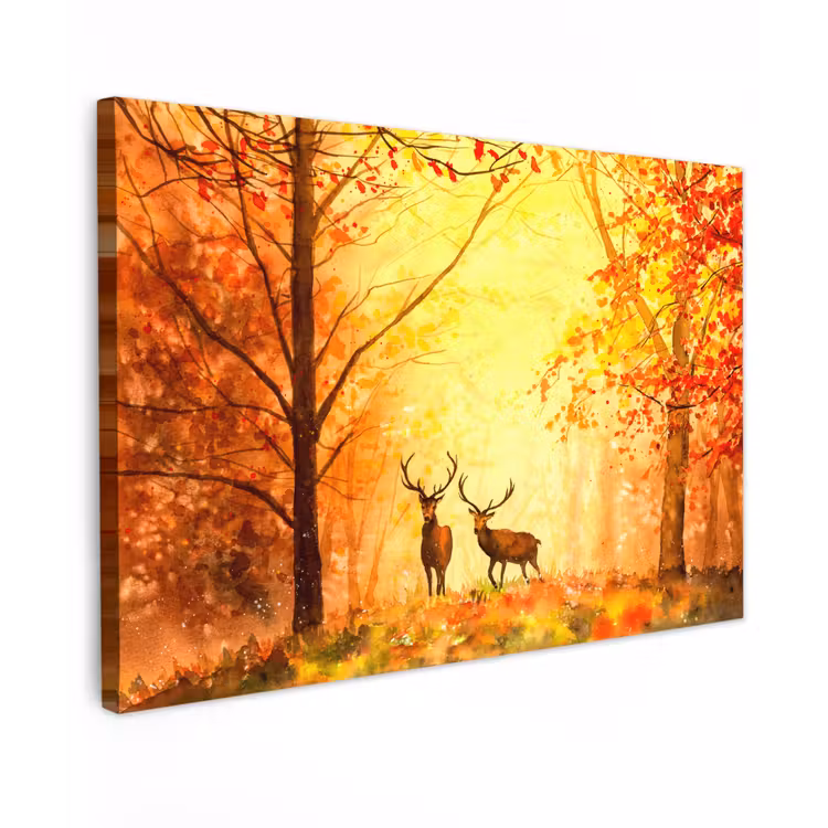 Canvas schilderij - Natuur - Olieverf - Hert - Dieren - Herfst - Oranje — 1