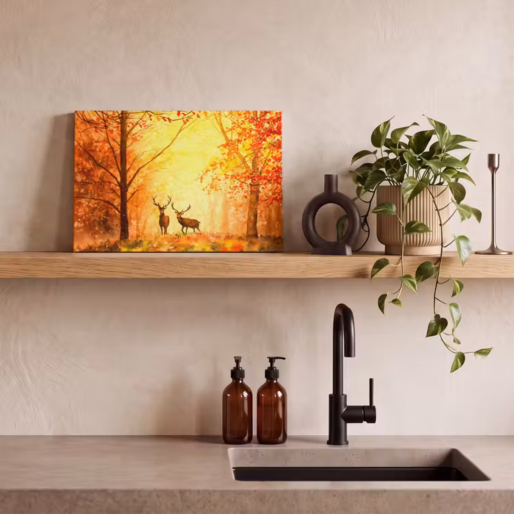 Canvas schilderij - Natuur - Olieverf - Hert - Dieren - Herfst - Oranje — 4