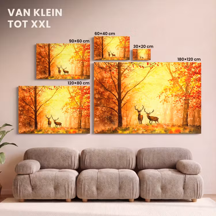 Canvas schilderij - Natuur - Olieverf - Hert - Dieren - Herfst - Oranje — 8