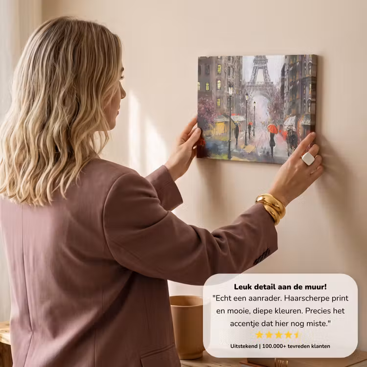 Canvas schilderij - Schilderij - Parijs - Eiffeltoren - Paraplu - Olieverf — 3
