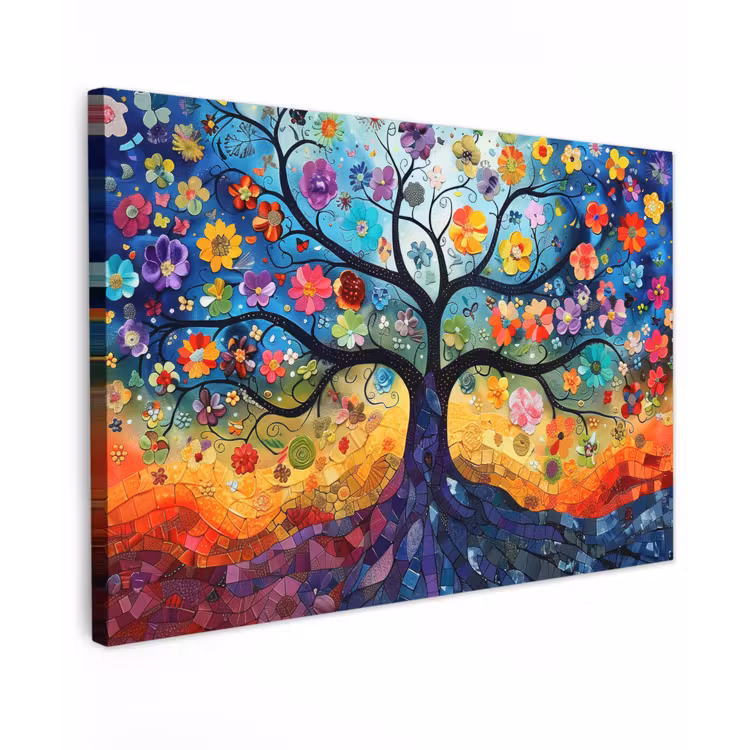 Canvas schilderij - Kunst - Levensboom - Bloemen - Hippie — 1