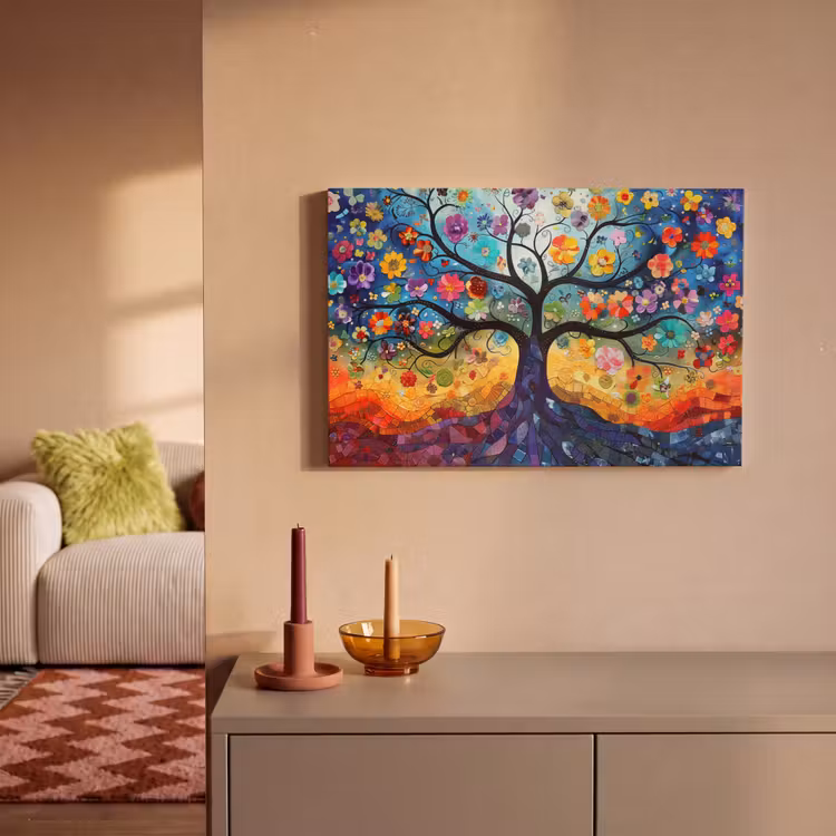 Canvas schilderij - Kunst - Levensboom - Bloemen - Hippie — 2