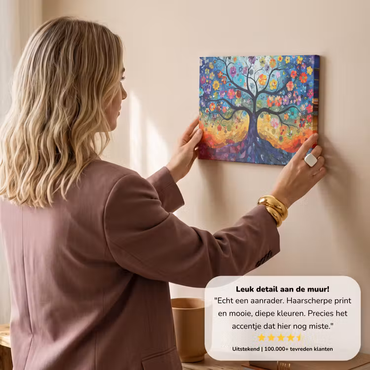Canvas schilderij - Kunst - Levensboom - Bloemen - Hippie — 3