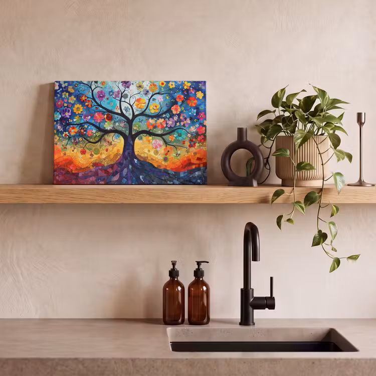 Canvas schilderij - Kunst - Levensboom - Bloemen - Hippie — 4