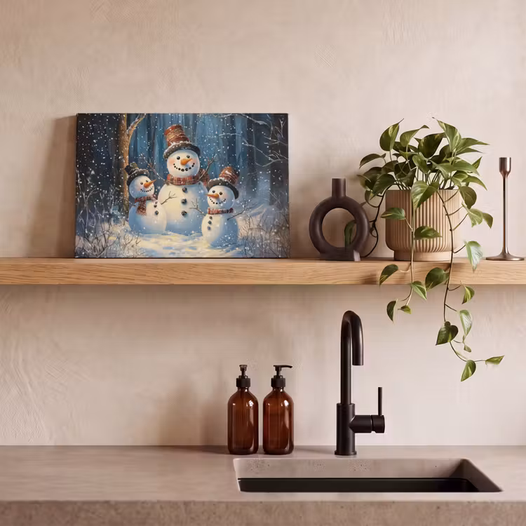 Canvas schilderij - Sneeuwpop - Sneeuw - Winter - Bos — 4