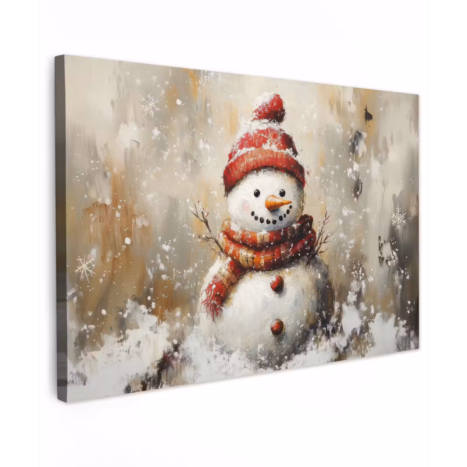 Canvas schilderij - Sneeuwpop - Winter - Sneeuw - Beige — 1
