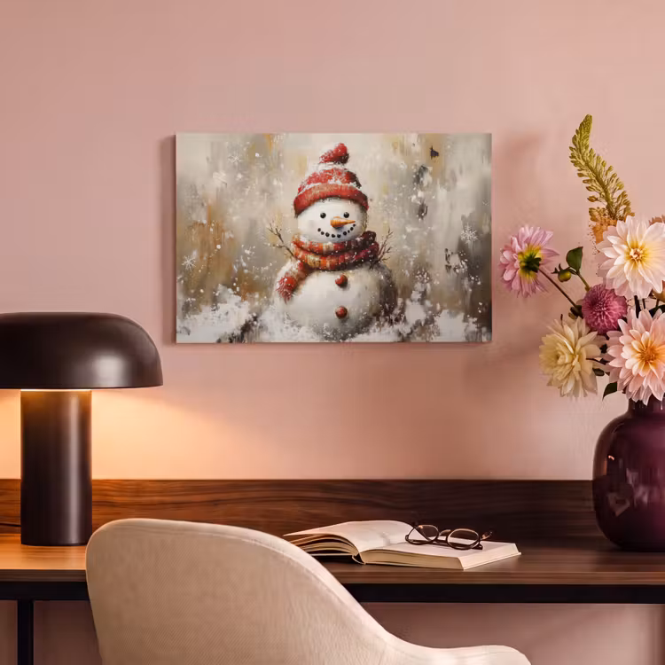 Canvas schilderij - Sneeuwpop - Winter - Sneeuw - Beige — 6