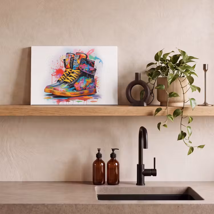 Canvas schilderij - Schoenen - Graffiti - Wit - Kleuren — 4