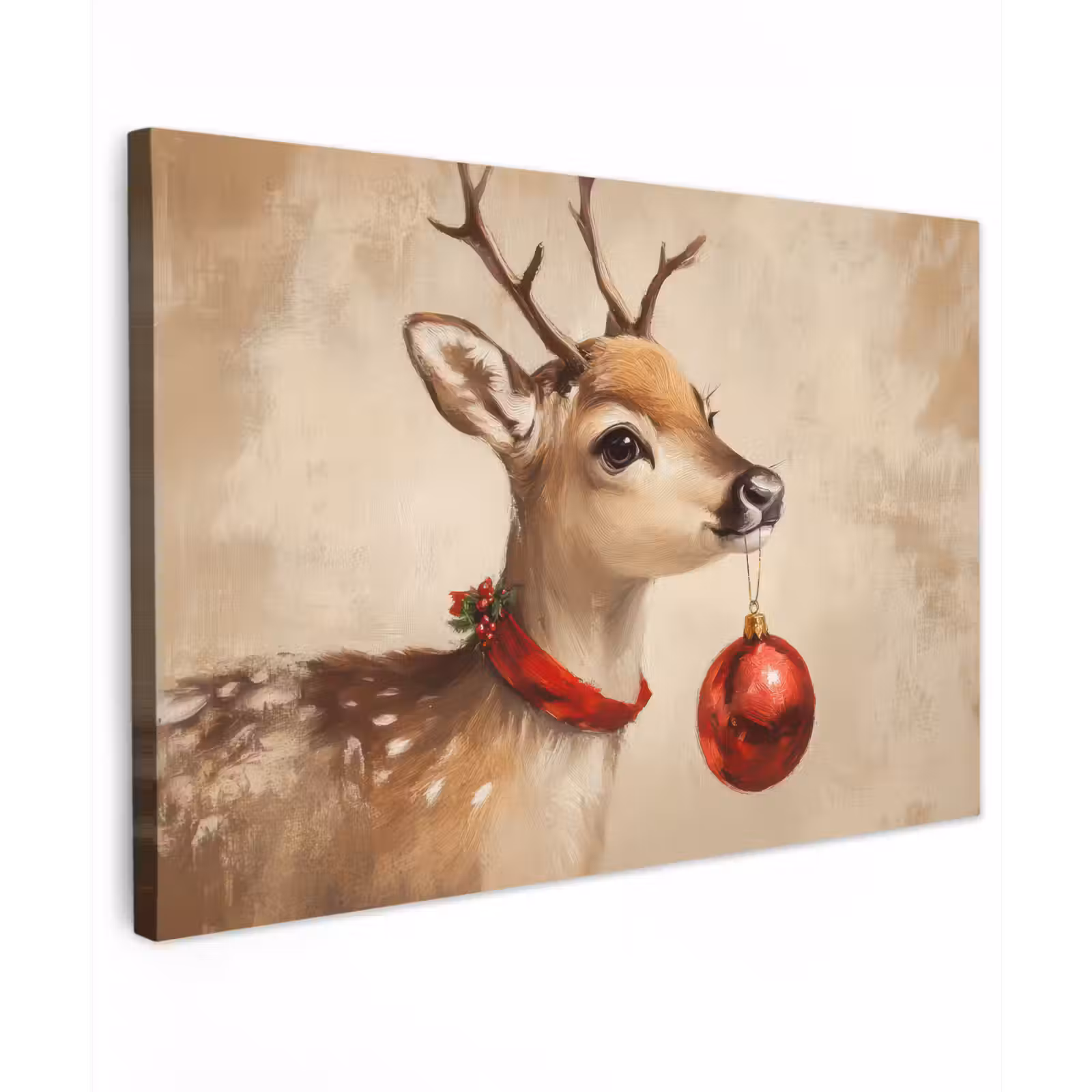 Canvas schilderij - Kerst - Hert - Gewei - Kerstbal - Rendier — 1