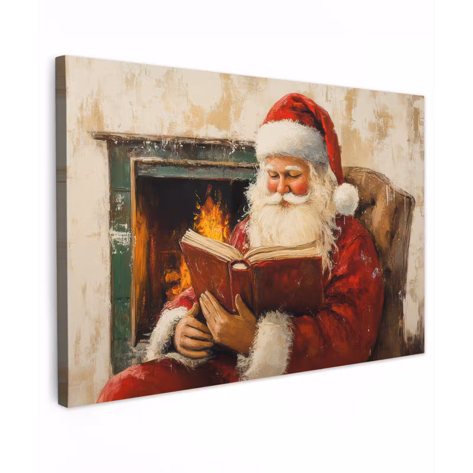 Canvas schilderij - Kerst - Kerstman - Winter - Open Haard — 1