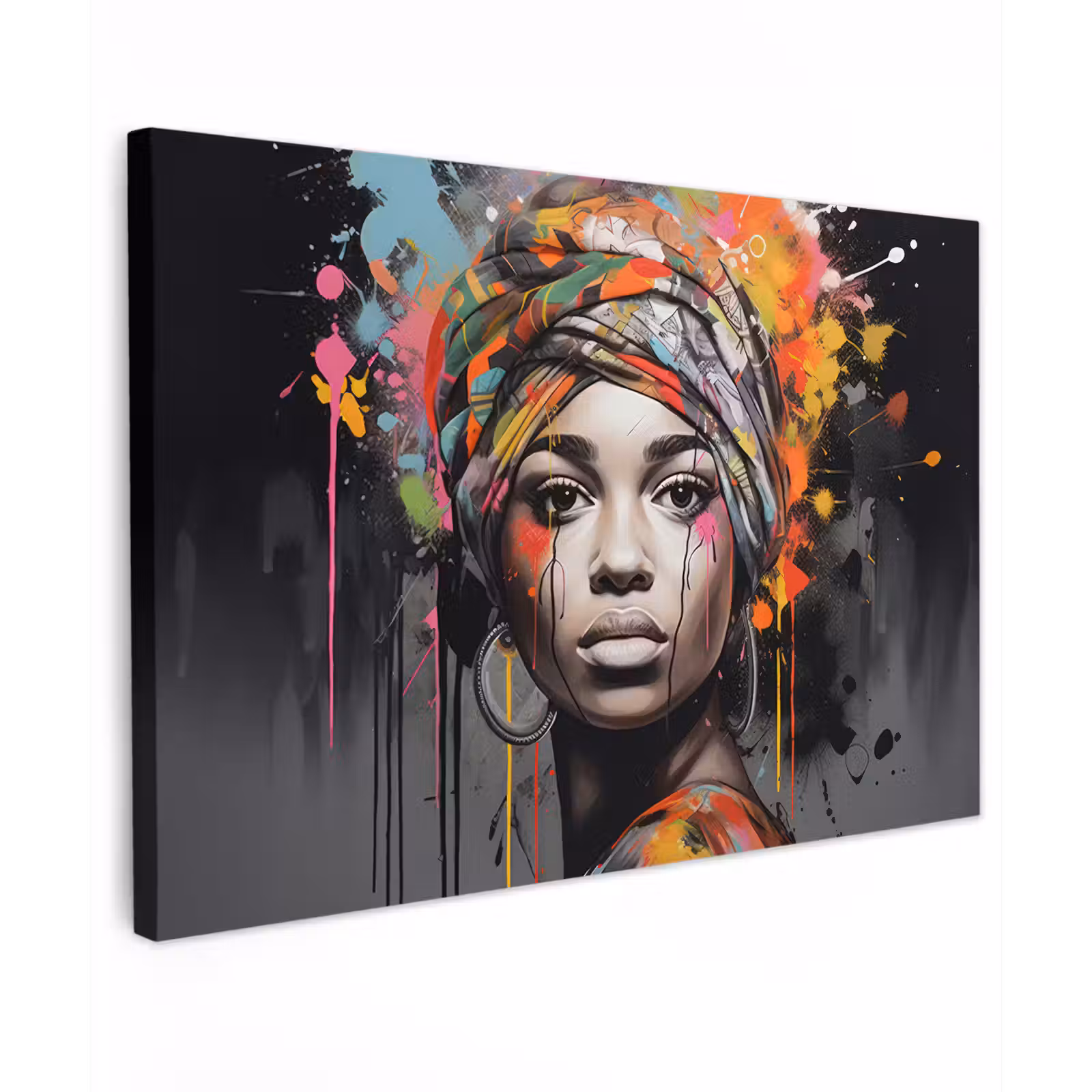 Canvas schilderij - Vrouw - Hoofddoek - Graffiti - Zwart — 1
