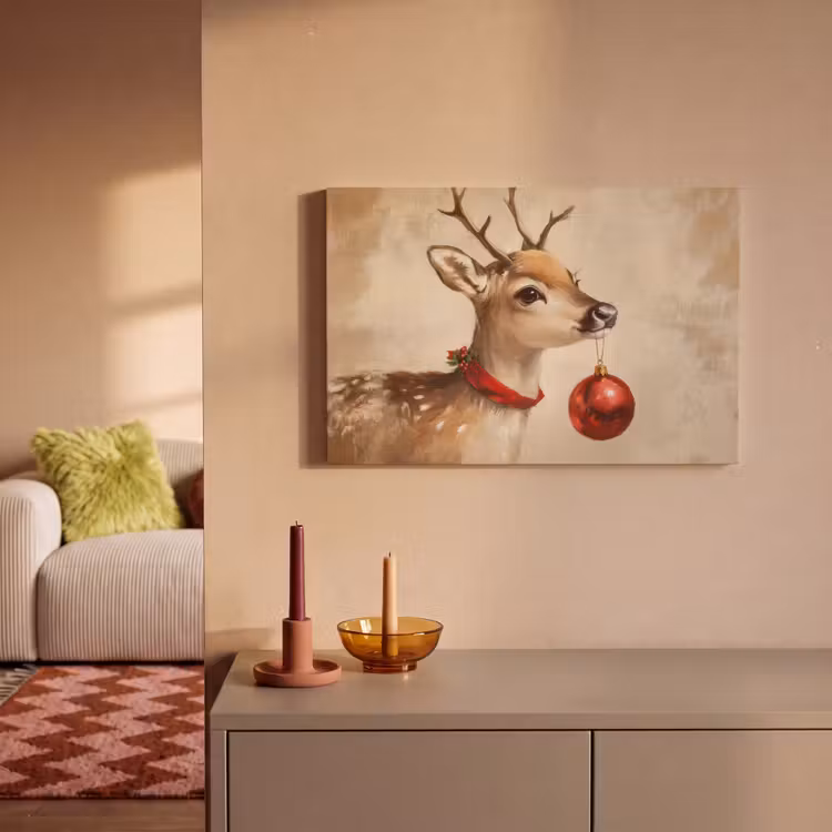Canvas schilderij - Kerst - Hert - Gewei - Kerstbal - Rendier — 2