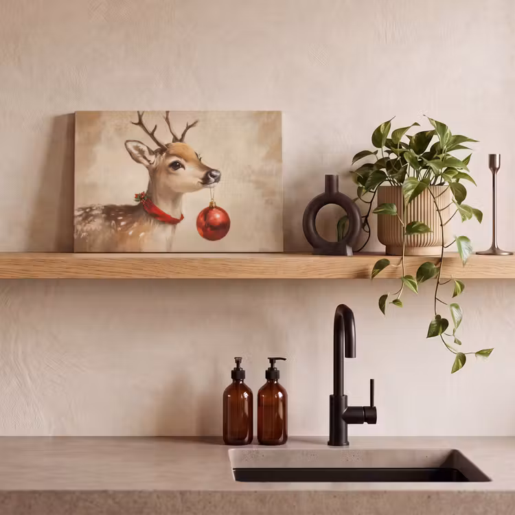 Canvas schilderij - Kerst - Hert - Gewei - Kerstbal - Rendier — 4