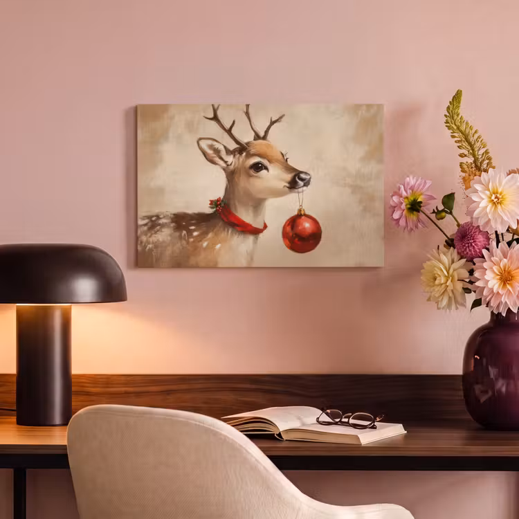 Canvas schilderij - Kerst - Hert - Gewei - Kerstbal - Rendier — 6