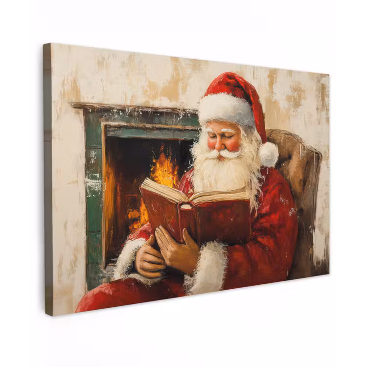 Canvas schilderij - Kerst - Kerstman - Winter - Open Haard — 1