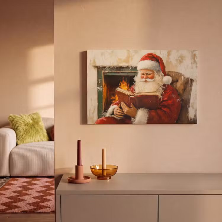 Canvas schilderij - Kerst - Kerstman - Winter - Open Haard — 2