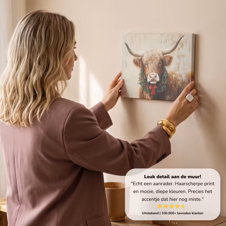 Canvas schilderij - Kerst - Schotse Hooglander - Bruin - Krans — 3