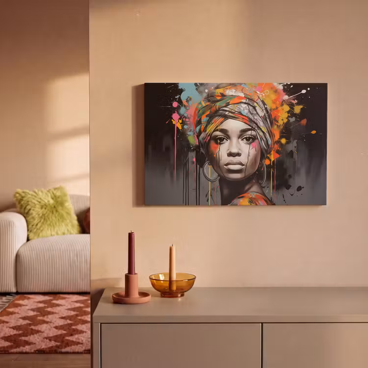 Canvas schilderij - Vrouw - Hoofddoek - Graffiti - Zwart — 2
