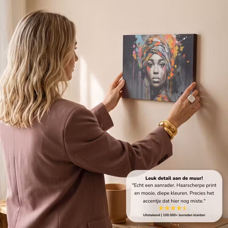 Canvas schilderij - Vrouw - Hoofddoek - Graffiti - Zwart — 3