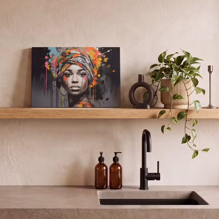 Canvas schilderij - Vrouw - Hoofddoek - Graffiti - Zwart — 4