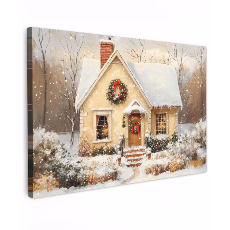Canvas schilderij - Kerst - Huis - Winter - Sneeuw — 1