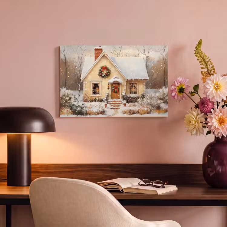 Canvas schilderij - Kerst - Huis - Winter - Sneeuw — 6