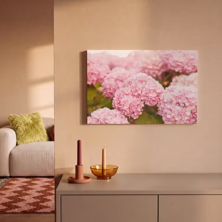 Canvas schilderij - Struik - Bloemen - Roze - Hortensia — 2