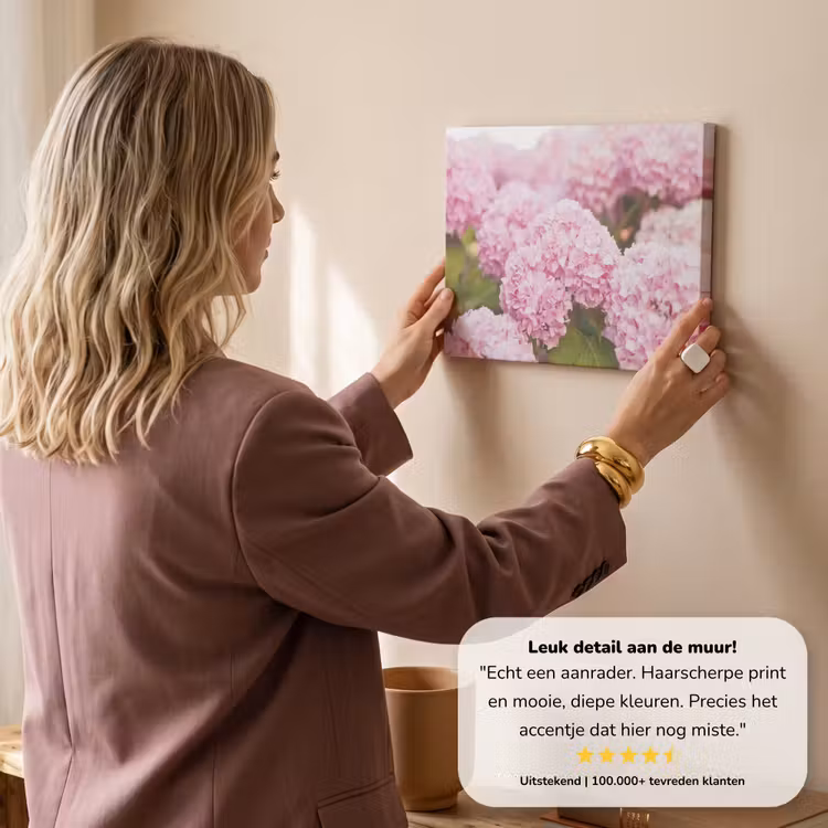 Canvas schilderij - Struik - Bloemen - Roze - Hortensia — 3