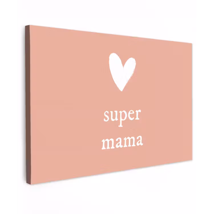 Canvas schilderij - Presentje voor Moederdag super mama lichtroze/wit — 1
