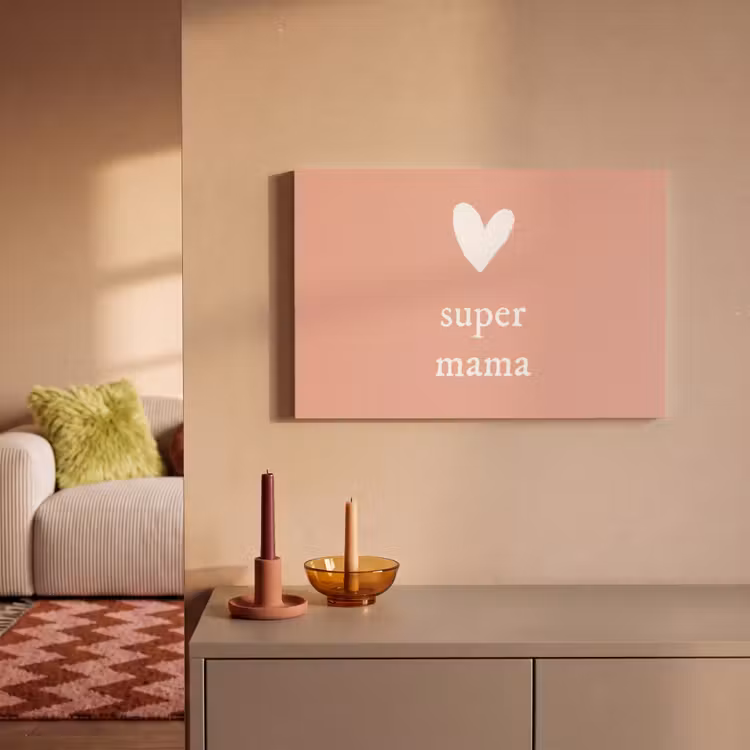 Canvas schilderij - Presentje voor Moederdag super mama lichtroze/wit — 2