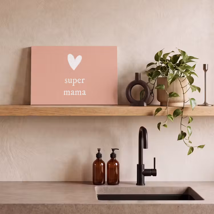 Canvas schilderij - Presentje voor Moederdag super mama lichtroze/wit — 4