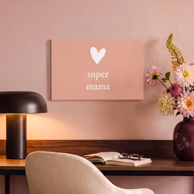 Canvas schilderij - Presentje voor Moederdag super mama lichtroze/wit — 6