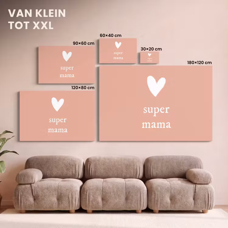 Canvas schilderij - Presentje voor Moederdag super mama lichtroze/wit — 8