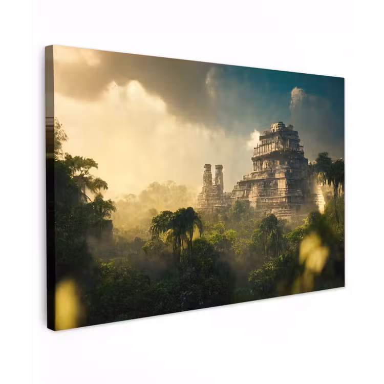 Canvas schilderij - Tempel - Jungle - wolken - Lucht - Natuur — 1