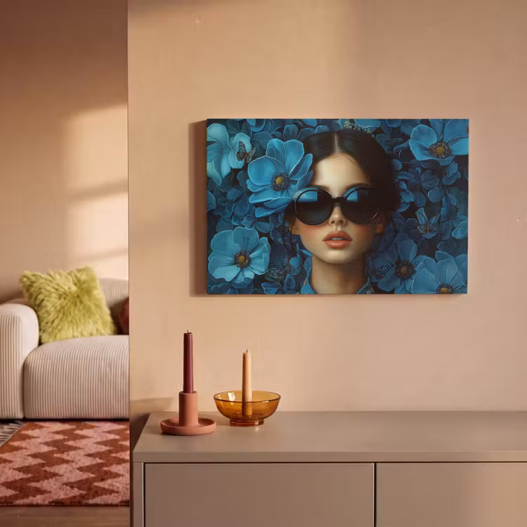 Canvas schilderij - Vrouw - Bloemen - Blauw - Aesthetic - Luxe — 2