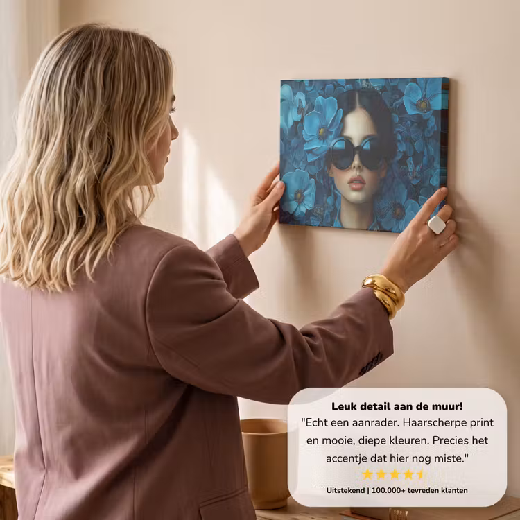 Canvas schilderij - Vrouw - Bloemen - Blauw - Aesthetic - Luxe — 3