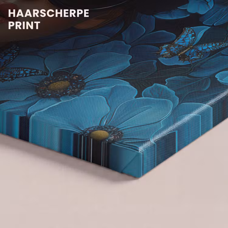 Canvas schilderij - Vrouw - Bloemen - Blauw - Aesthetic - Luxe — 5