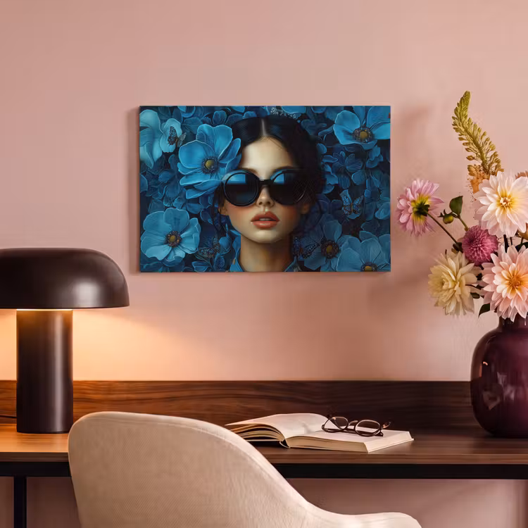 Canvas schilderij - Vrouw - Bloemen - Blauw - Aesthetic - Luxe — 6