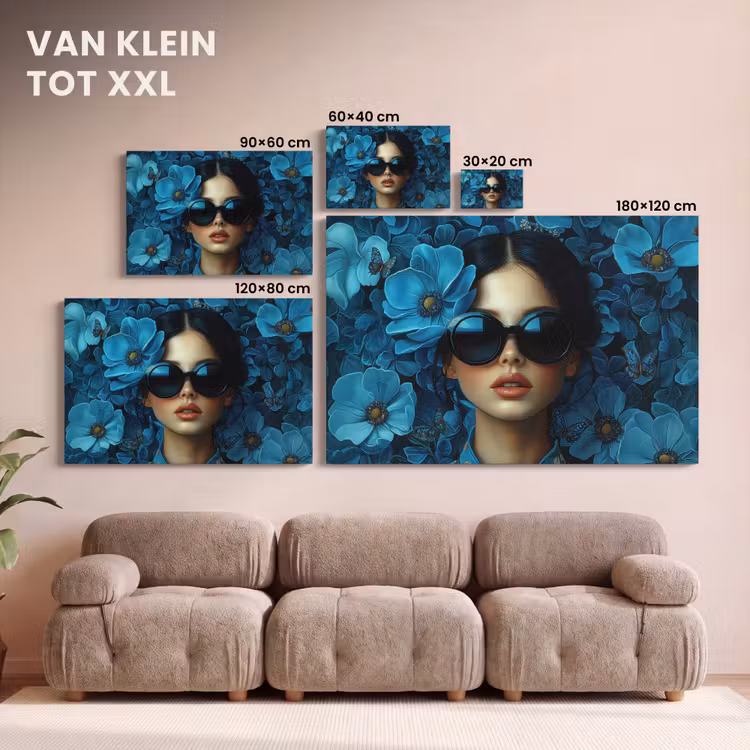 Canvas schilderij - Vrouw - Bloemen - Blauw - Aesthetic - Luxe — 7