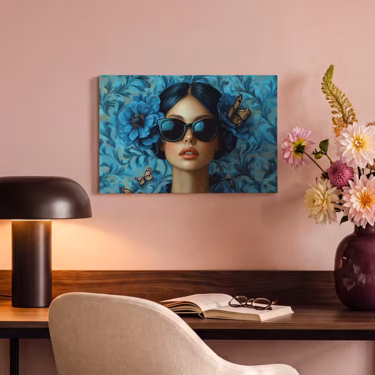 Canvas schilderij - Vrouw - Bloemen - Vlinders - Blauw - Abstract — 6