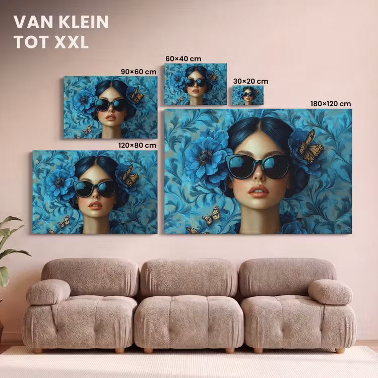 Canvas schilderij - Vrouw - Bloemen - Vlinders - Blauw - Abstract — 7