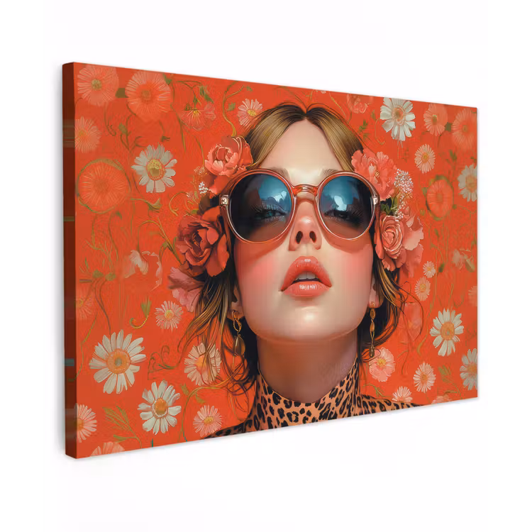 Canvas schilderij - Vrouw - Kleurrijk - Dierenprint - Bloemen — 1